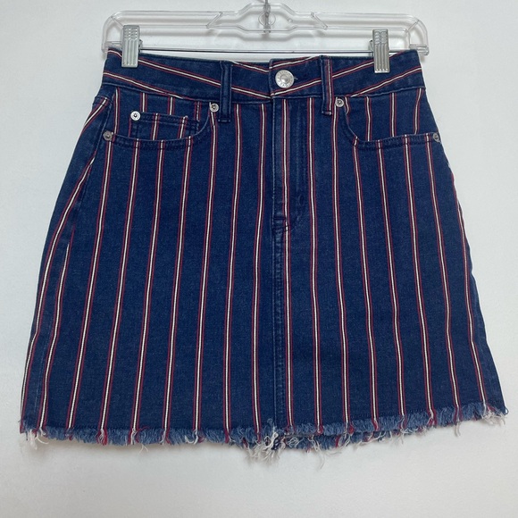 American Eagle AEO Retro Pinstripe Super Stretch Hi Rise Denim Mini Skirt Size 2 - Picture 1 of 6